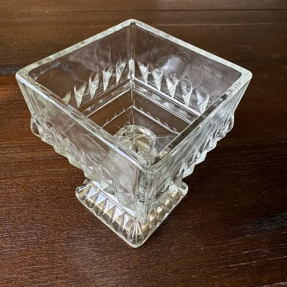 Vintage Glass Candy Dish Ruby Flash Lid Footed Compote Mismatched Eclectic 30s